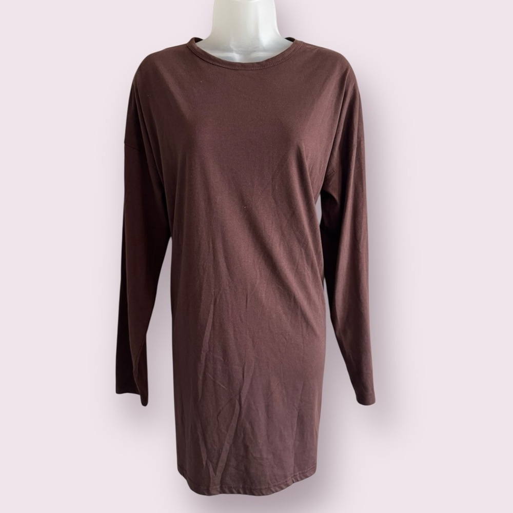 NWT Nasty Gal Oversized T Shirt Dress Brown Long Sleeve Size 6